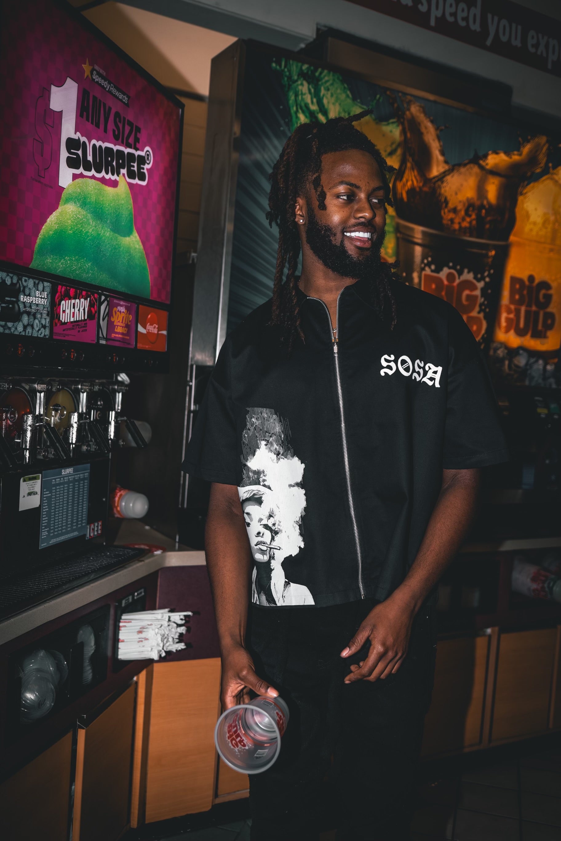 SOSA BRAND BLACK ZIPPED SHORT-SLEEVE SHIRT