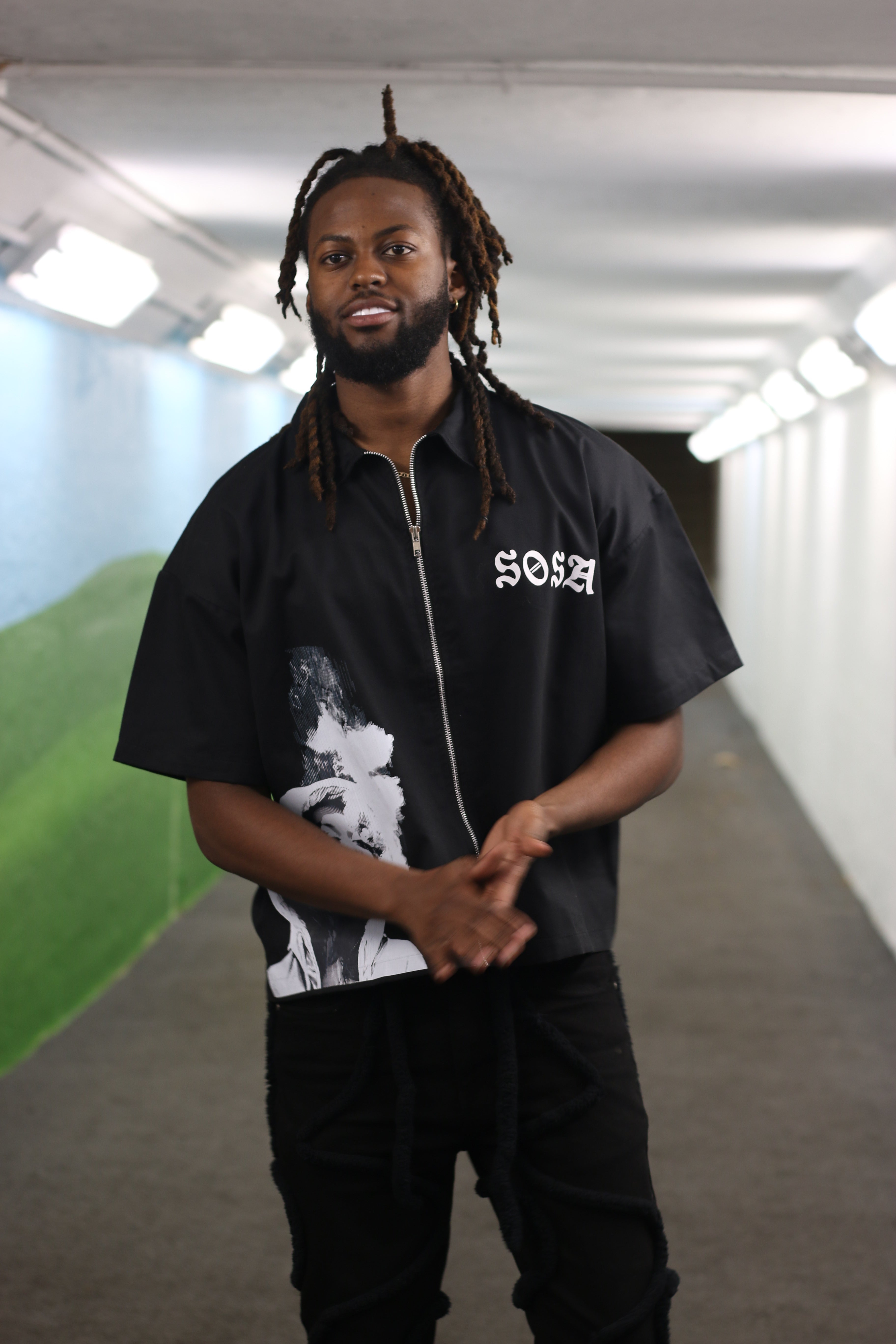 SOSA BRAND BLACK ZIPPED SHORT-SLEEVE SHIRT