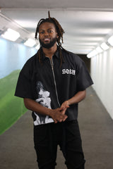 SOSA BRAND BLACK ZIPPED SHORT-SLEEVE SHIRT