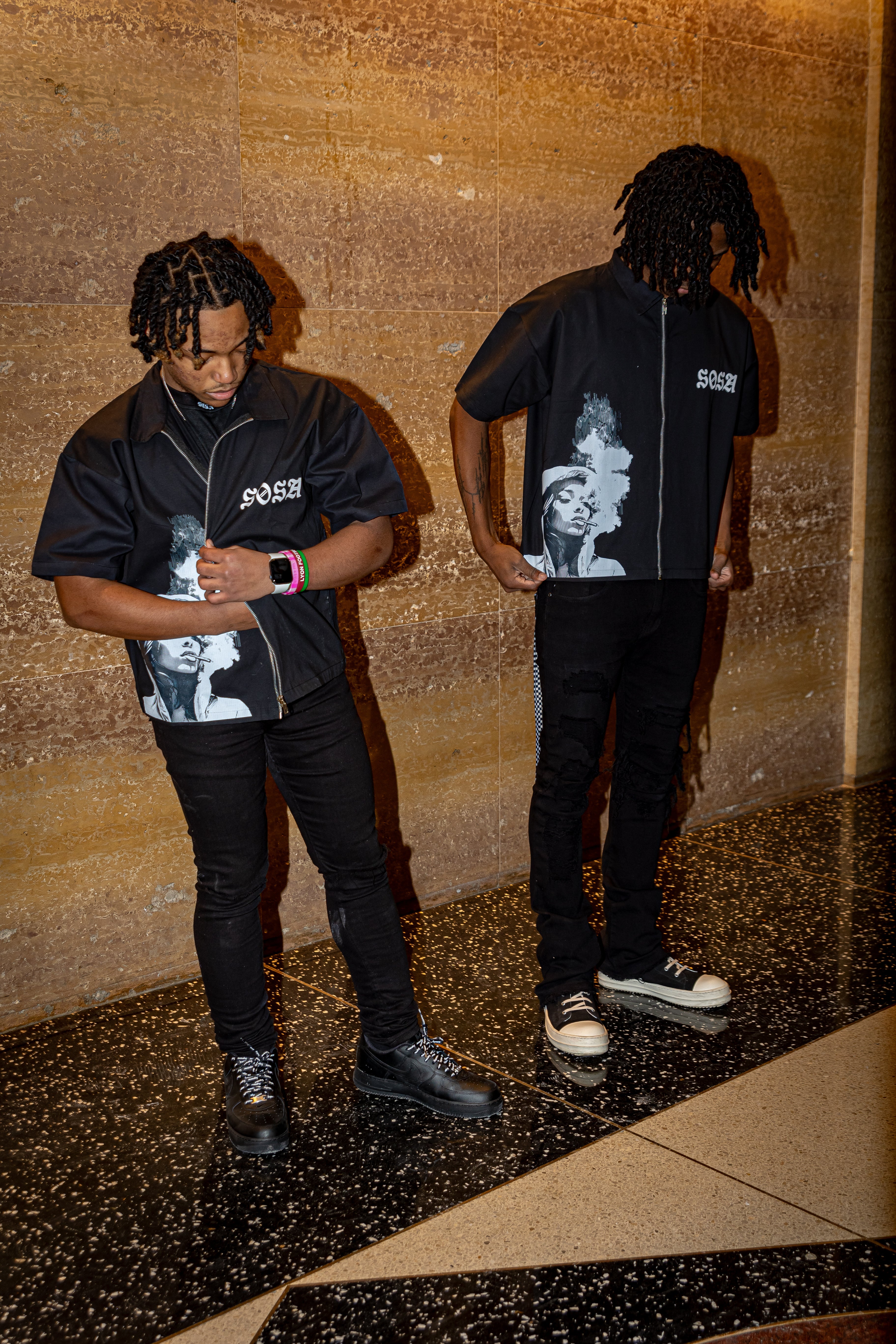 SOSA BRAND BLACK ZIPPED SHORT-SLEEVE SHIRT