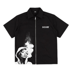 SOSA BRAND BLACK ZIPPED SHORT-SLEEVE SHIRT
