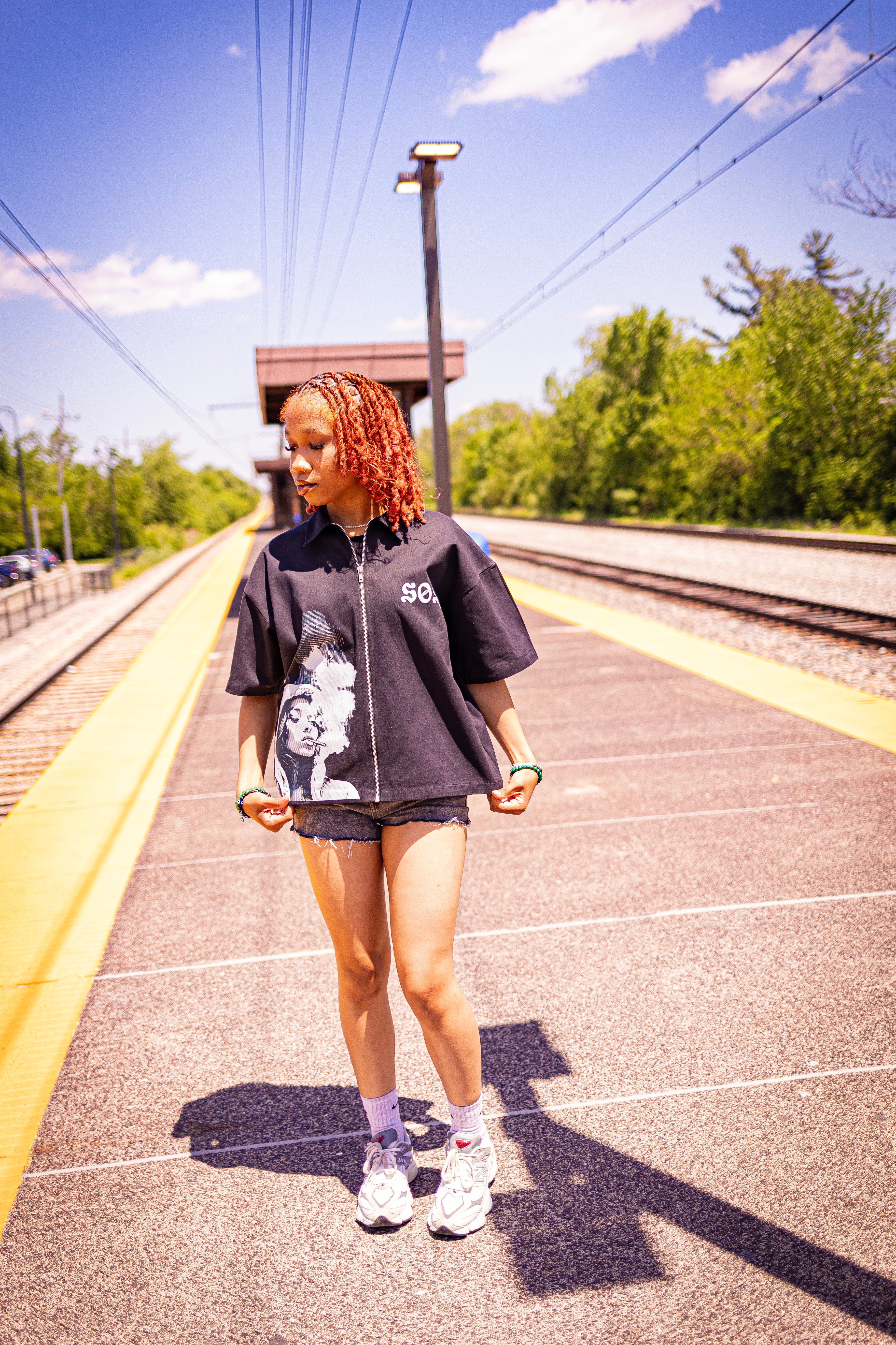 SOSA BRAND BLACK ZIPPED SHORT-SLEEVE SHIRT