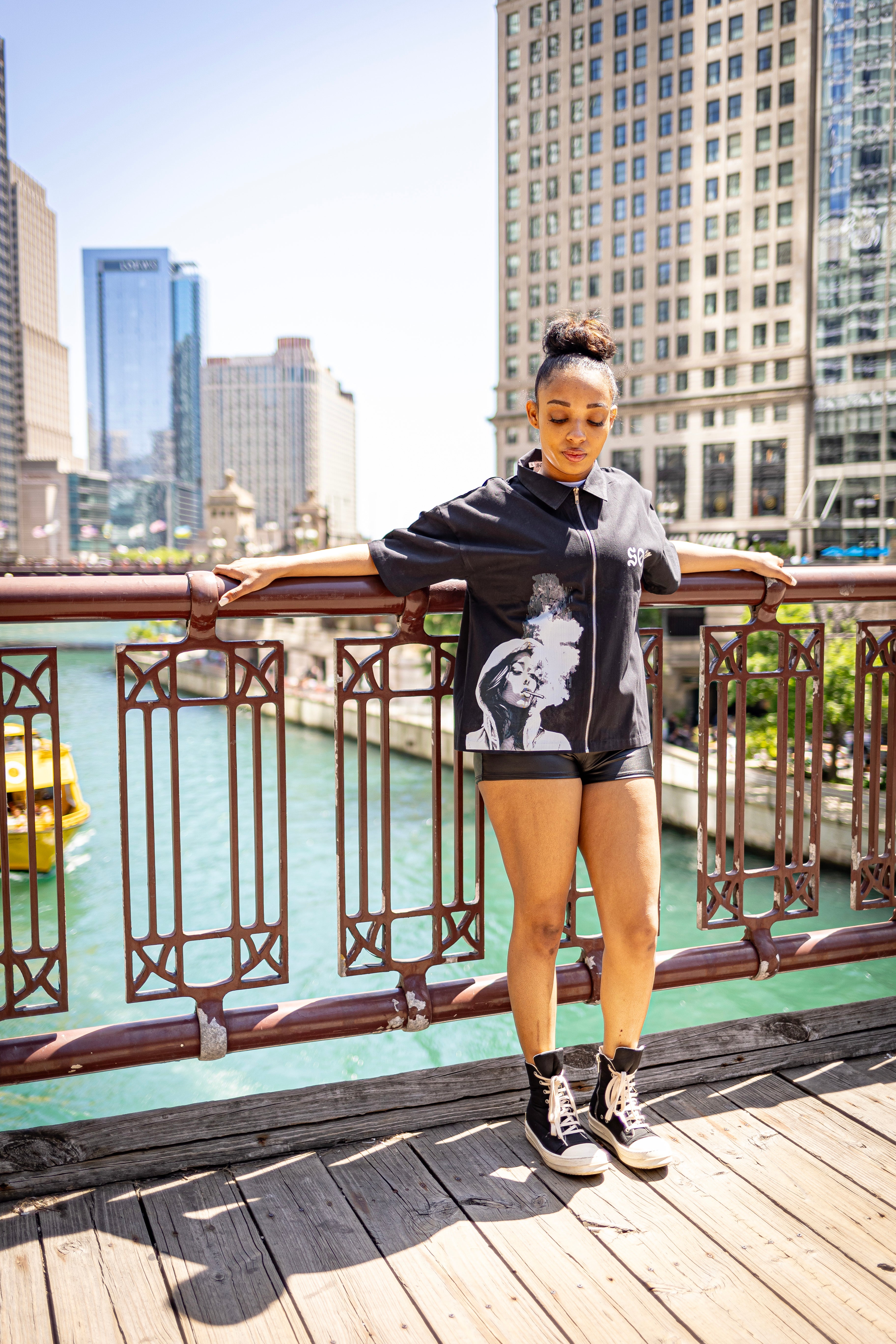 SOSA BRAND BLACK ZIPPED SHORT-SLEEVE SHIRT