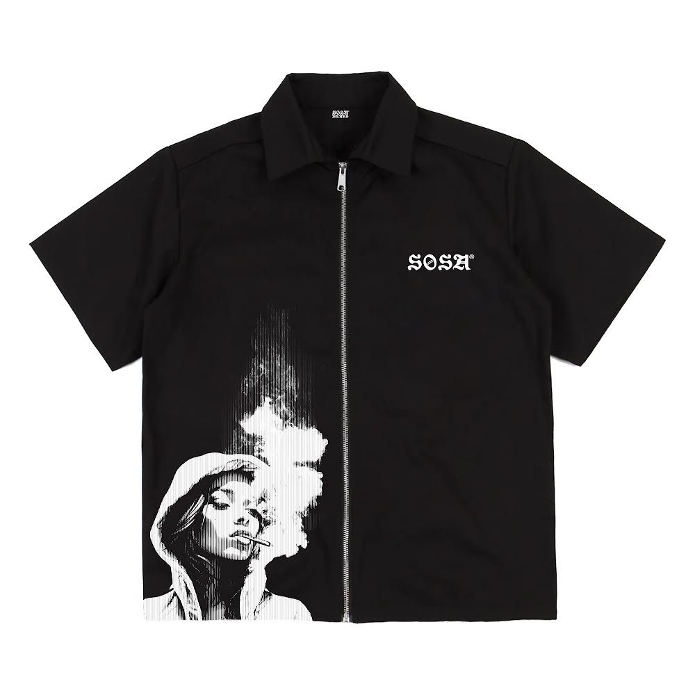 SOSA BRAND BLACK ZIPPED SHORT-SLEEVE SHIRT