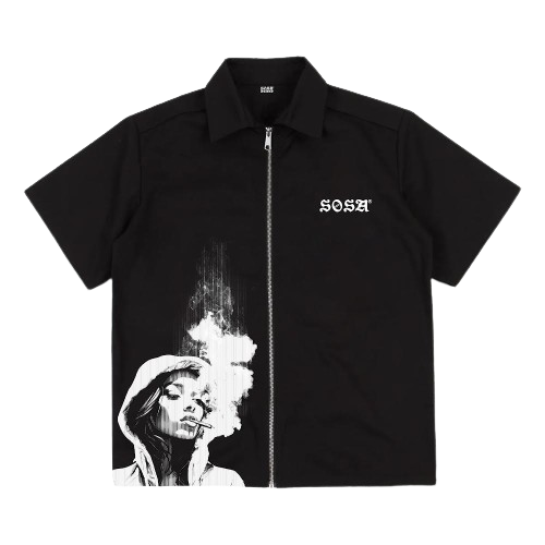 SOSA BRAND BLACK ZIPPED SHORT-SLEEVE SHIRT